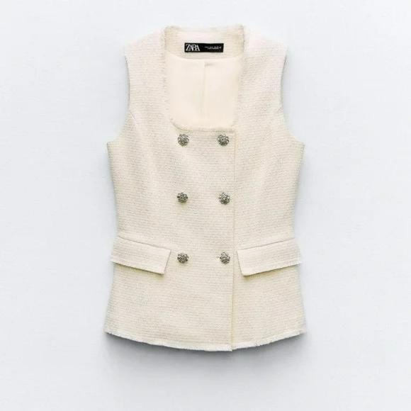 ZARA STRUCTURED METALLIC THREAD LONG VEST - Picture 4 of 8